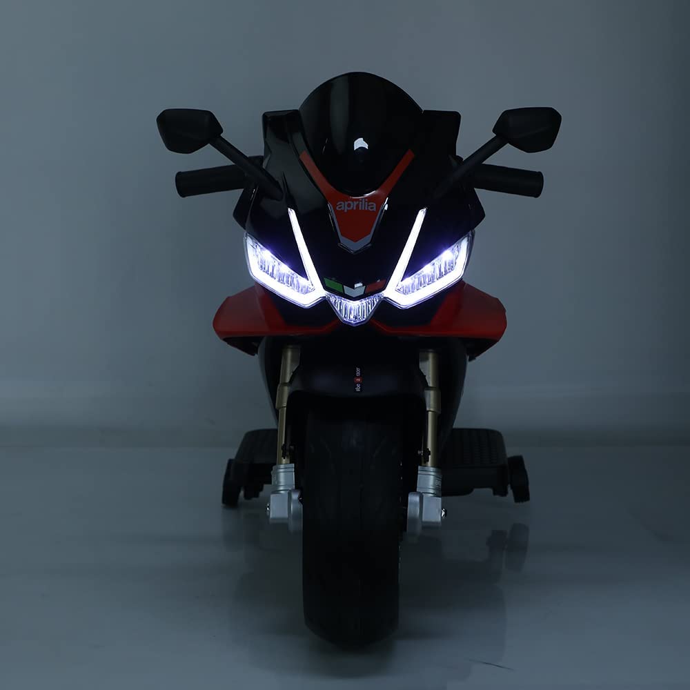 BKIRNP 24V Kids Motorcycle Electric Motorbike Aprilia Licensed Ride on Toy w/LED Lights Bluetooth Music Battery Powered 10MPH for Kids 3-11 Years Old