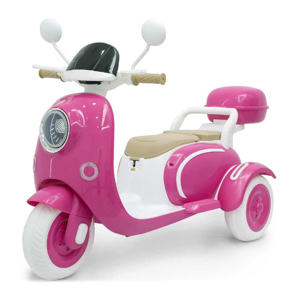 Girls Electric Motorcycle, 2 Seats Kids Motorcycle,12V Ride On Scooter for Kids with Storage Compartments, Cute Design with Stable 3-Wheel Structure, Ideal Moped for Girls Ages 3-6