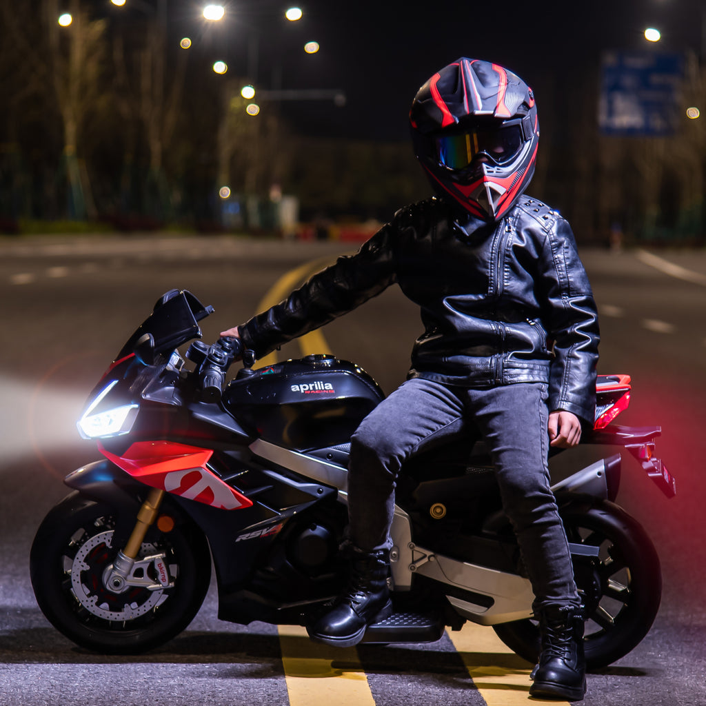 Kids Electric Motorcycle with Long Battery Life, Aprilia Licensed Motorcycle with EVA & Training Wheels, Large Seat 3-5 Years (12V)