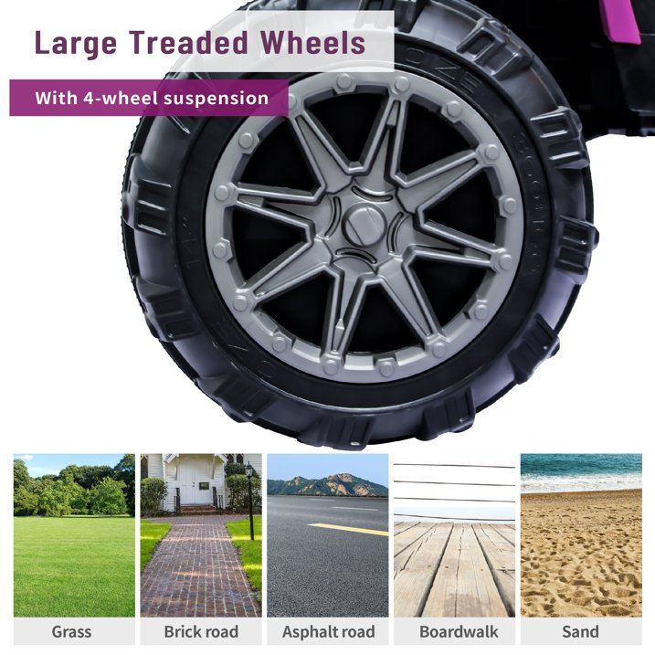 BKIRNP Pink 24V Kids Ride-On ATV Off-Road Quad Car 5mph Electric Car with 2 Speeds and Bluetooth Music