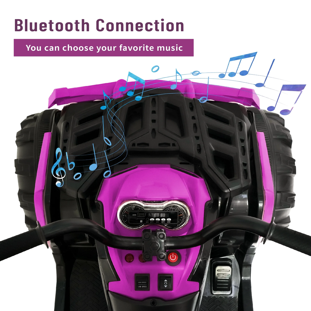 BKIRNP Pink 24V Kids Ride-On ATV Off-Road Quad Car 5mph Electric Car with 2 Speeds and Bluetooth Music
