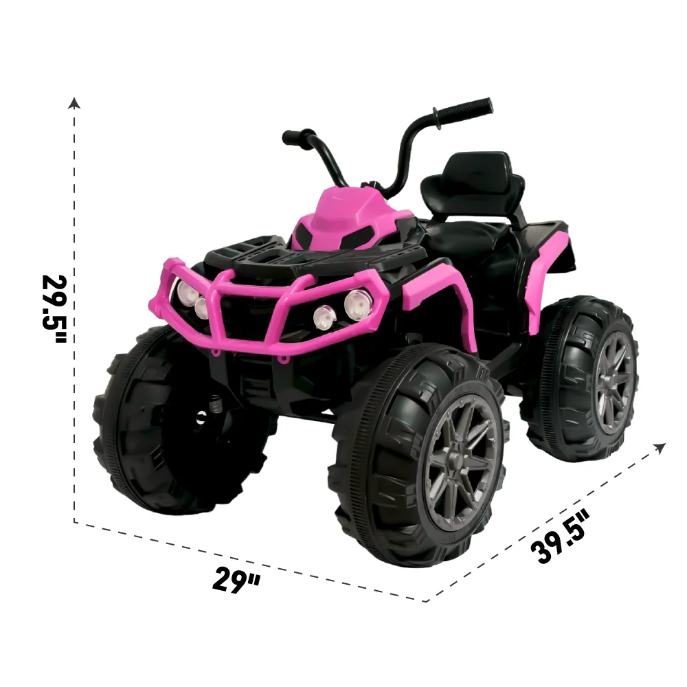 BKIRNP Pink 24V Kids Ride-On ATV Off-Road Quad Car 5mph Electric Car with 2 Speeds and Bluetooth Music