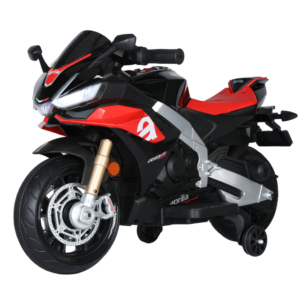 Kids Electric Motorcycle with Long Battery Life, Aprilia Licensed Motorcycle with EVA & Training Wheels, Large Seat 3-5 Years (12V)