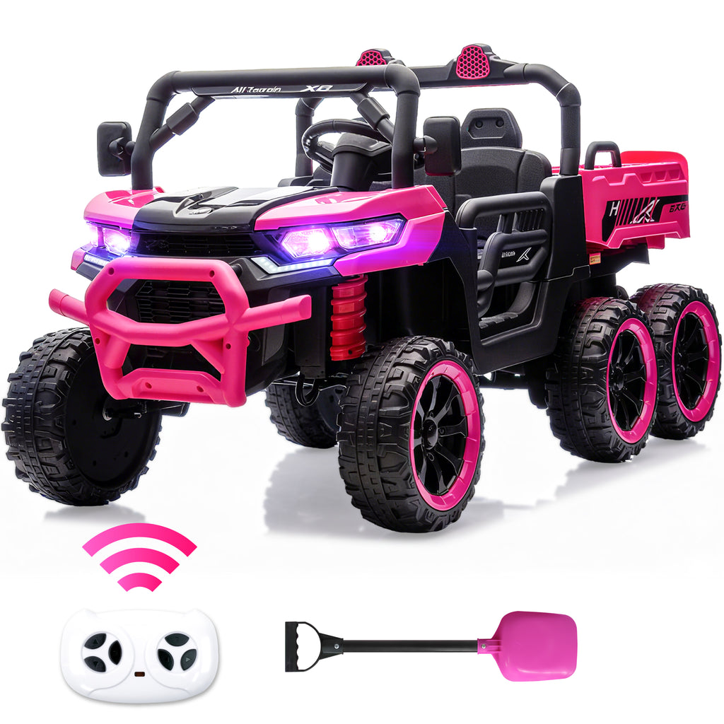 BKIRNP 24V 2 Seater Kids Ride on Car Truck,Ride on UTV W/,24 Volt Ride on Toys W/ Dump Bed/Shovel, LED Light, Music, Remote Control,6 Wheels Ride On Toys for Boys Girls