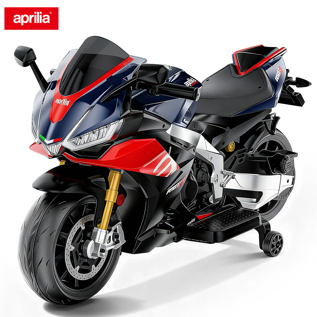 BKIRNP Aprilia 24V Kids Motorcycle Electric Motorbike Ride on Toy w/LED Lights Bluetooth Music Battery Powered 6MPH for Kids 3-11 Years Old
