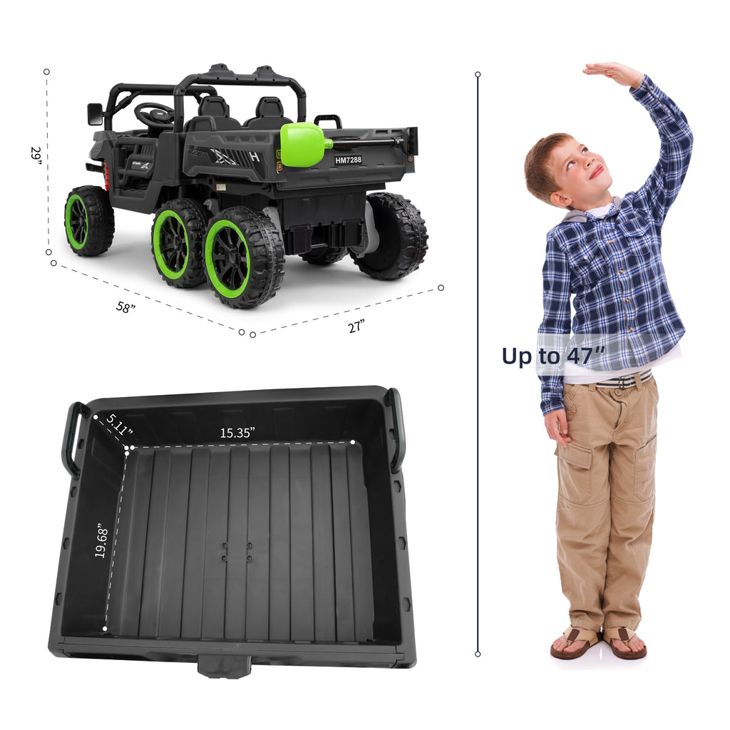 24V Two-Seater Ride On Dump Truck,Ride on Car Truck, UTV W/,Ride on Toys W/ Dump Bed/Shovel, LED Light, Music, Remote Control,6 Wheels 4WD Ride On Toys for Boys Girls (Ages 3+)