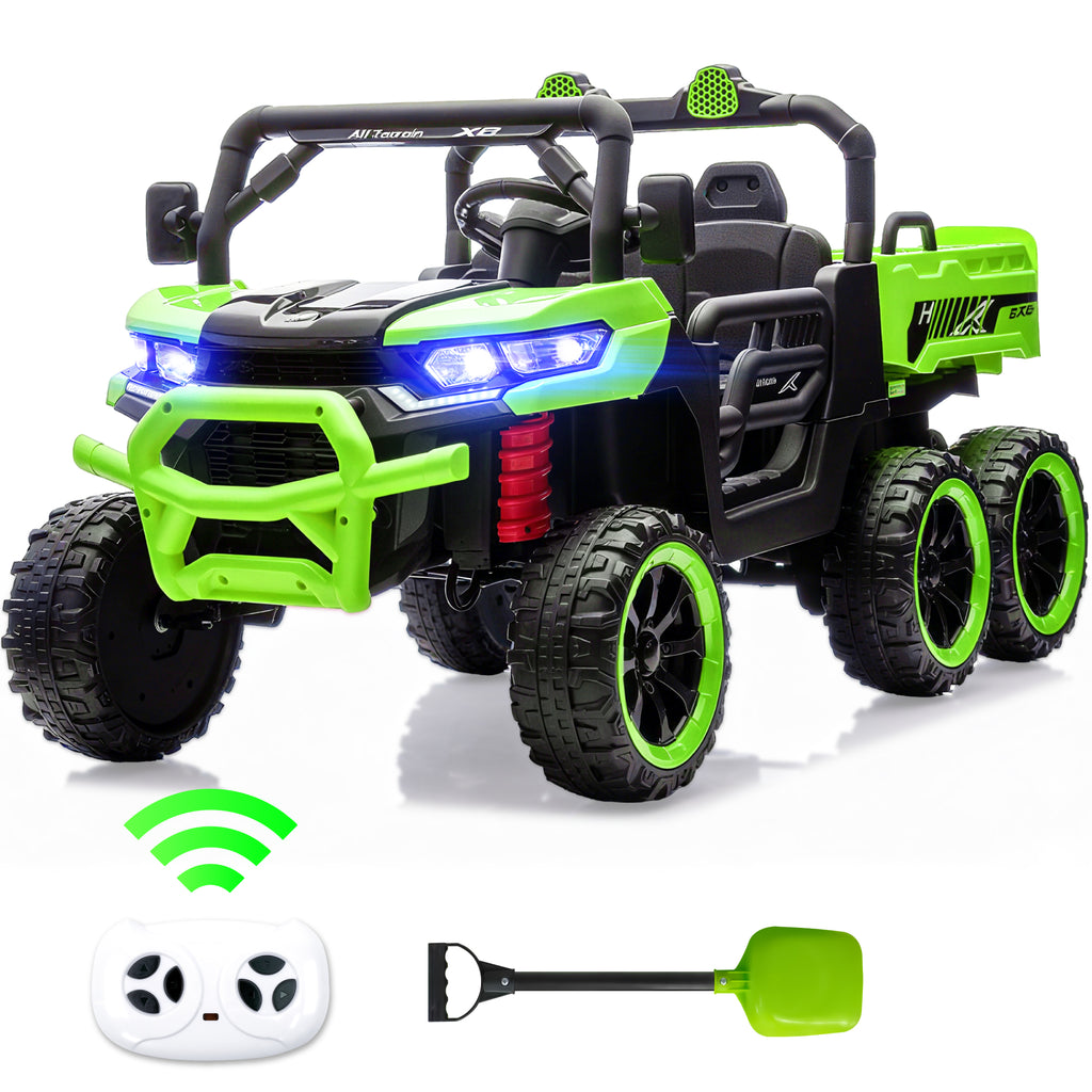BKIRNP 24V 2 Seater Kids Ride on Car Truck,Ride on UTV W/,24 Volt Ride on Toys W/ Dump Bed/Shovel, LED Light, Music, Remote Control,6 Wheels Ride On Toys for Boys Girls