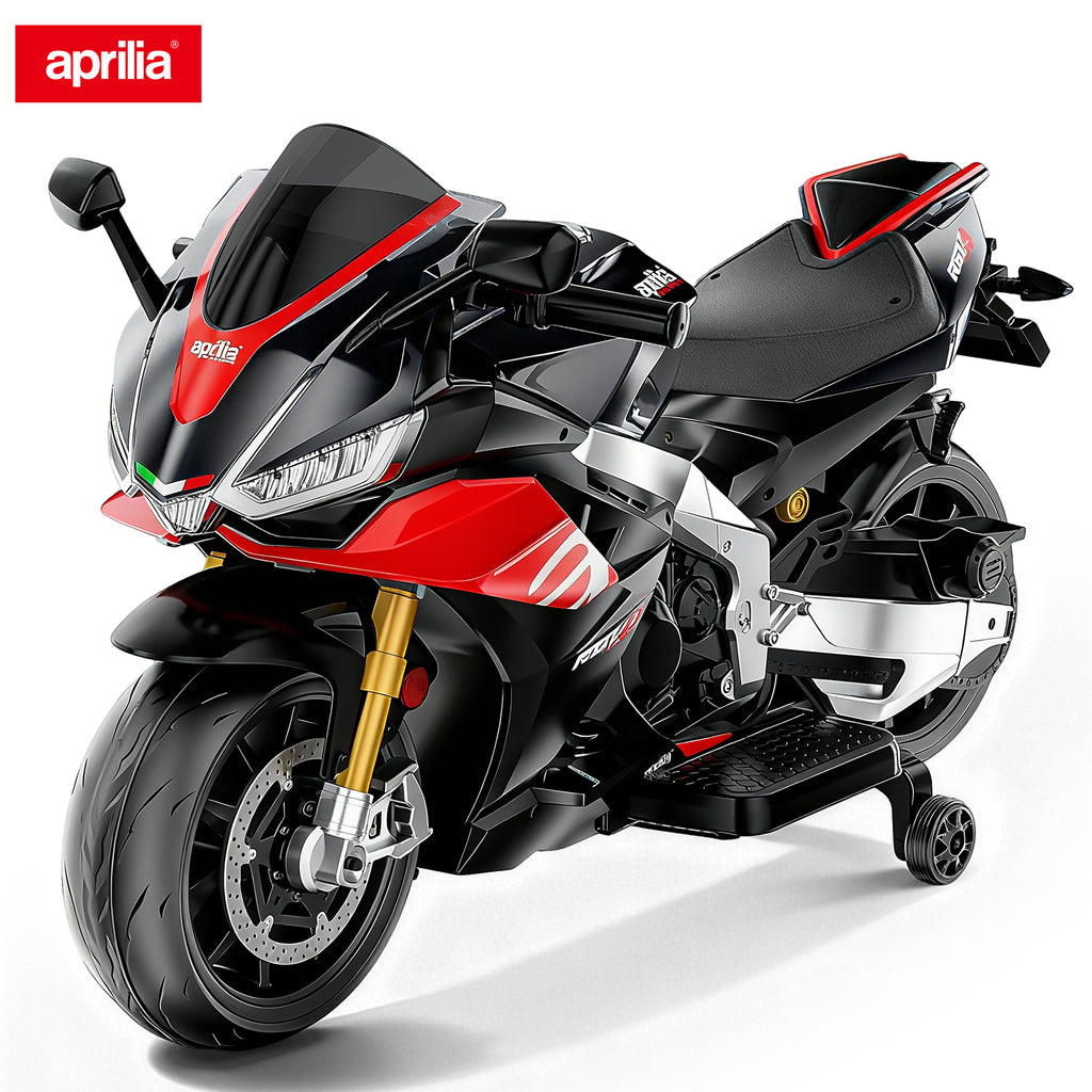 BKIRNP Aprilia 24V Kids Motorcycle Electric Motorbike Ride on Toy w/LED Lights Bluetooth Music Battery Powered 6MPH for Kids 3-11 Years Old