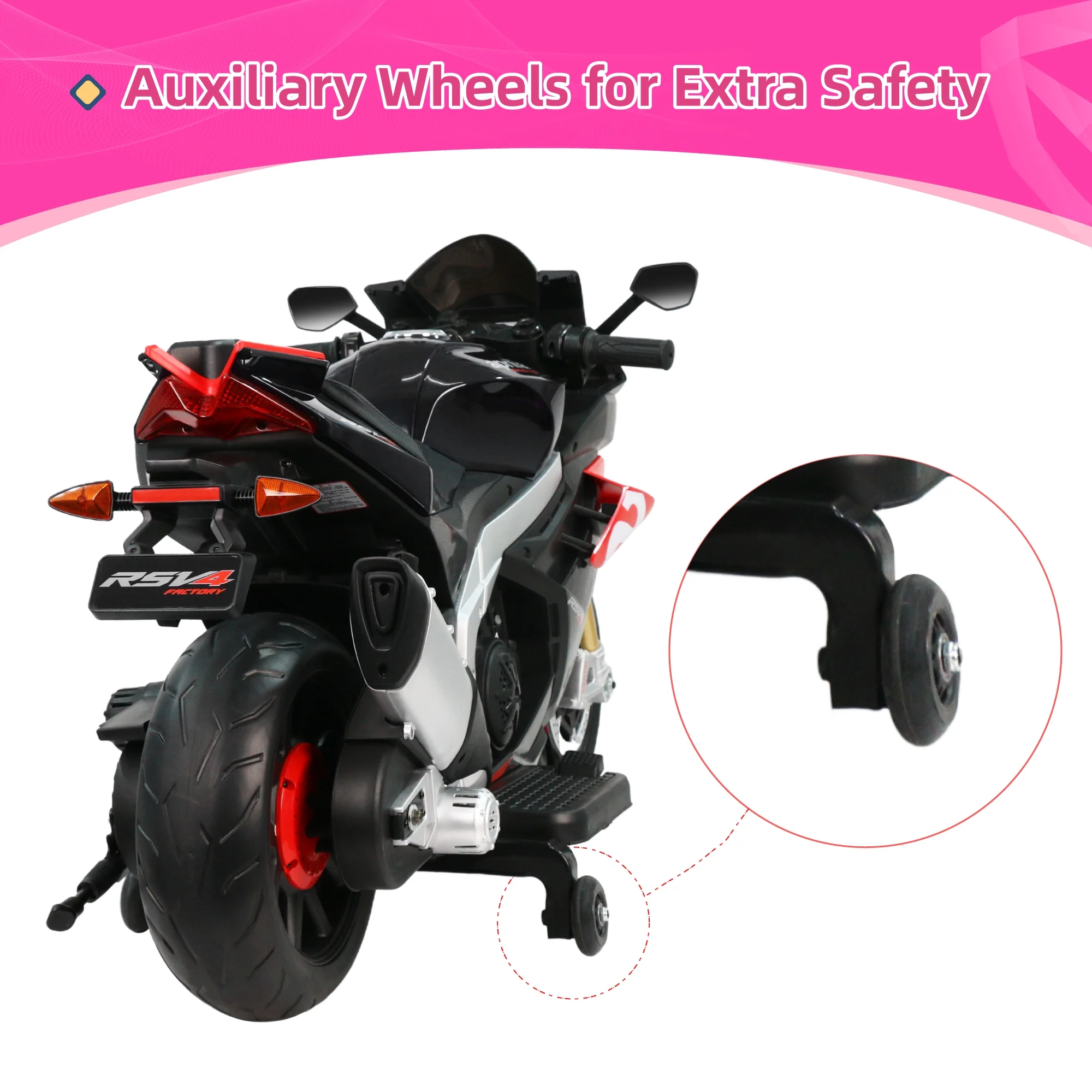 BKIRNP Aprilia 24V Kids Motorcycle Electric Motorbike Ride on Toy w/LED Lights Bluetooth Music Battery Powered 6MPH for Kids 3-11 Years Old