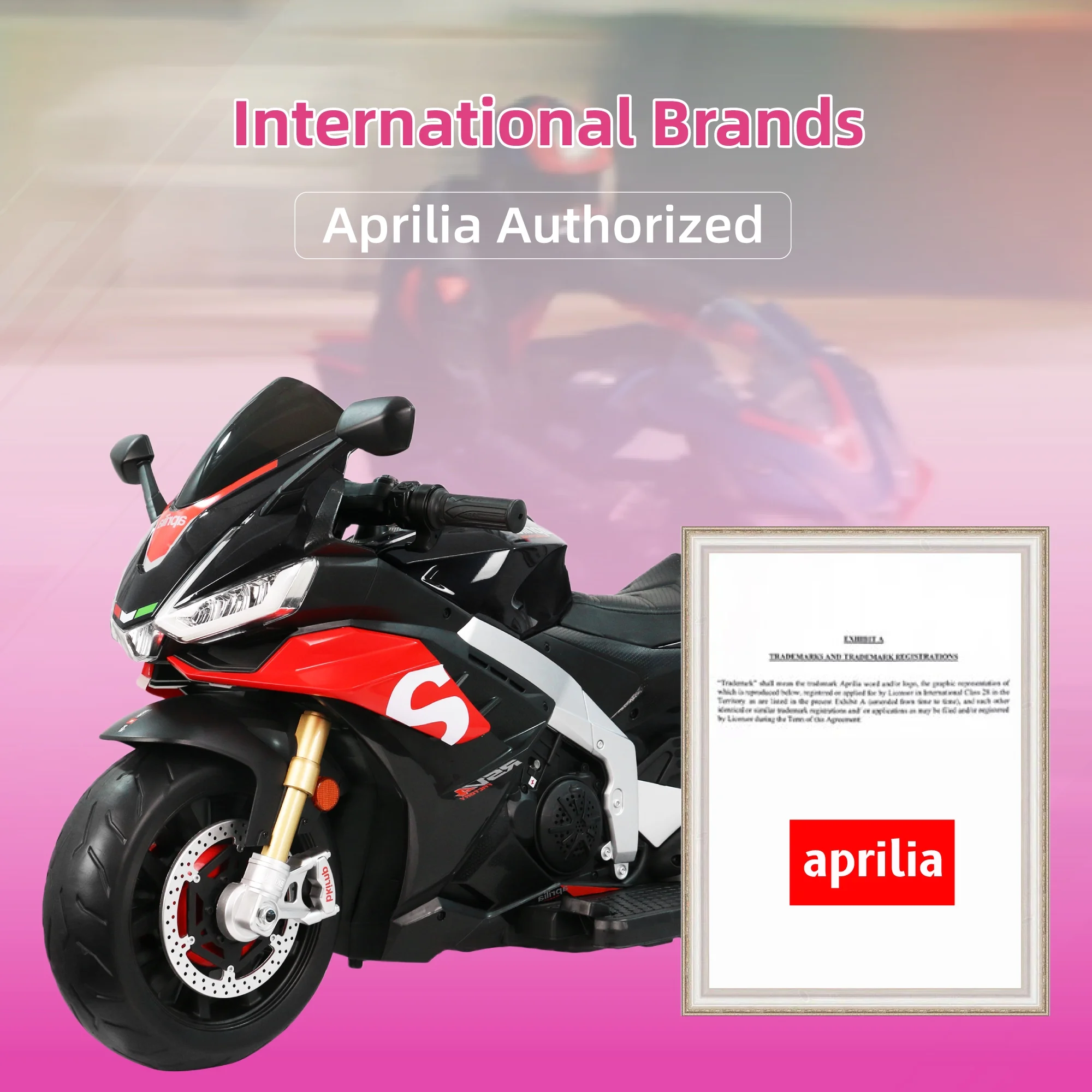 BKIRNP Aprilia 24V Kids Motorcycle Electric Motorbike Ride on Toy w/LED Lights Bluetooth Music Battery Powered 6MPH for Kids 3-11 Years Old