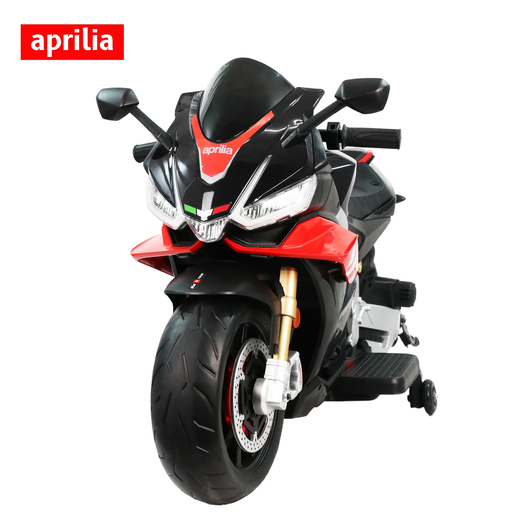BKIRNP Aprilia 24V Kids Motorcycle Electric Motorbike Ride on Toy w/LED Lights Bluetooth Music Battery Powered 6MPH for Kids 3-11 Years Old