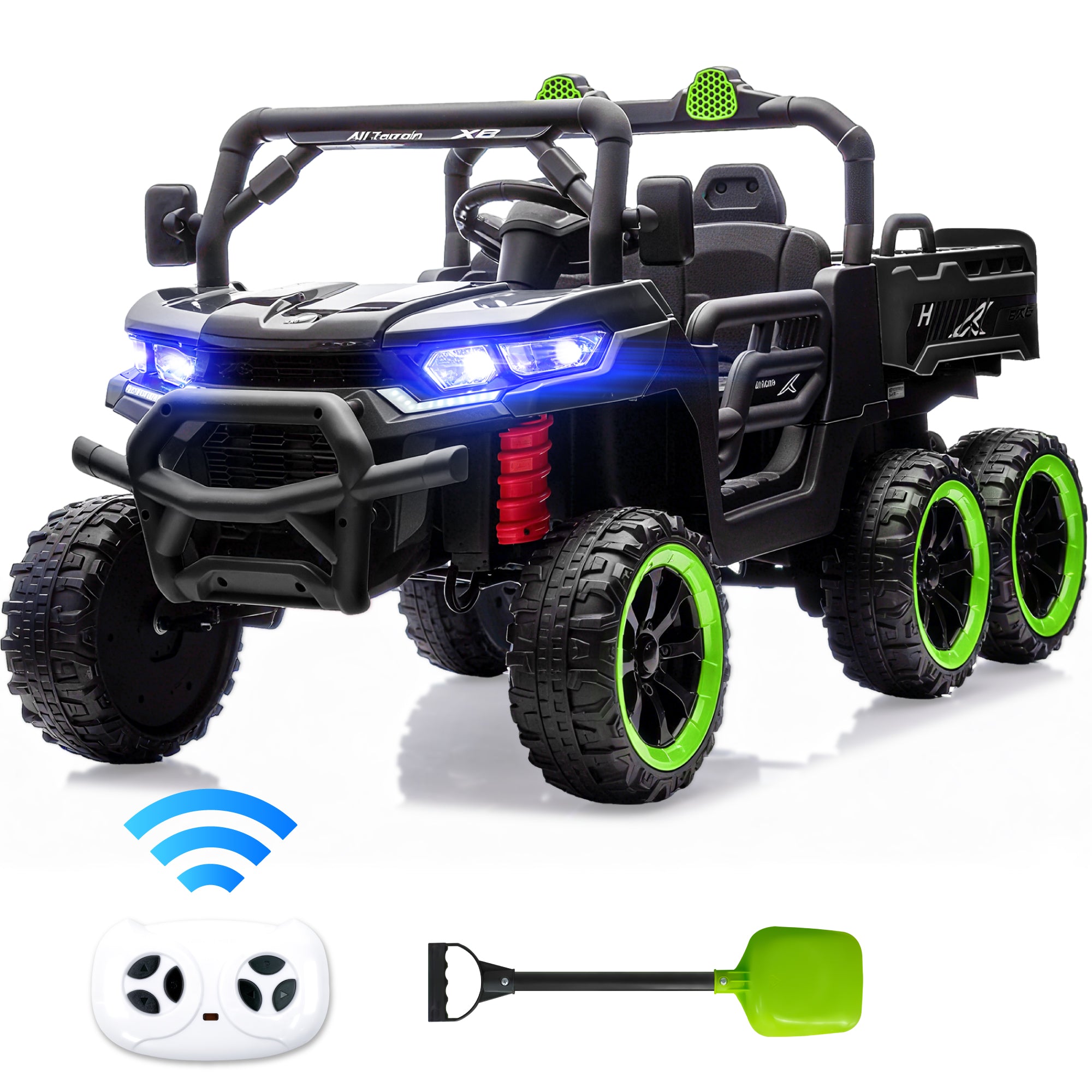 BKIRNP 24V 2 Seater Kids Ride on Car Truck,Ride on UTV W/,24 Volt Ride on Toys W/ Dump Bed/Shovel, LED Light, Music, Remote Control,6 Wheels Ride On Toys for Boys Girls
