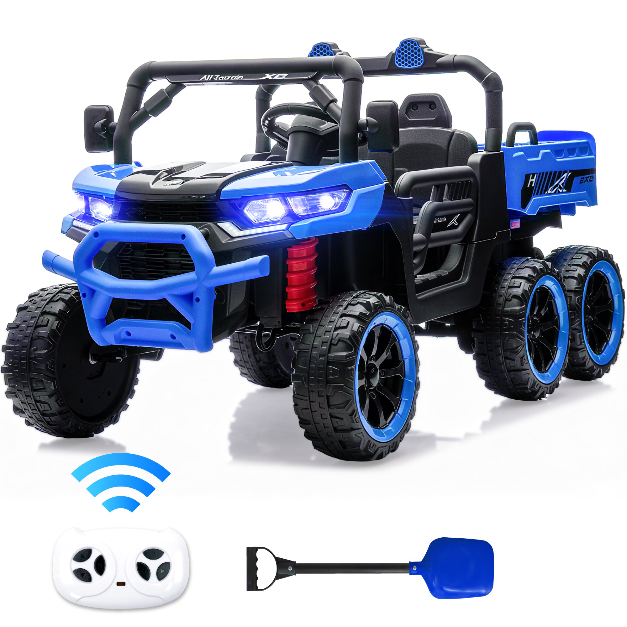 BKIRNP 24V 2 Seater Kids Ride on Car Truck,Ride on UTV W/,24 Volt Ride on Toys W/ Dump Bed/Shovel, LED Light, Music, Remote Control,6 Wheels Ride On Toys for Boys Girls