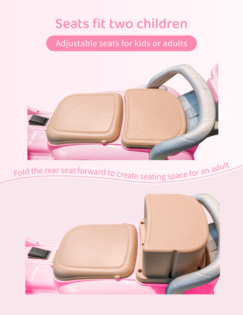 Girls Electric Motorcycle, 2 Seats Kids Motorcycle,12V Ride On Scooter for Kids with Storage Compartments, Cute Design with Stable 3-Wheel Structure, Ideal Moped for Girls Ages 3-6