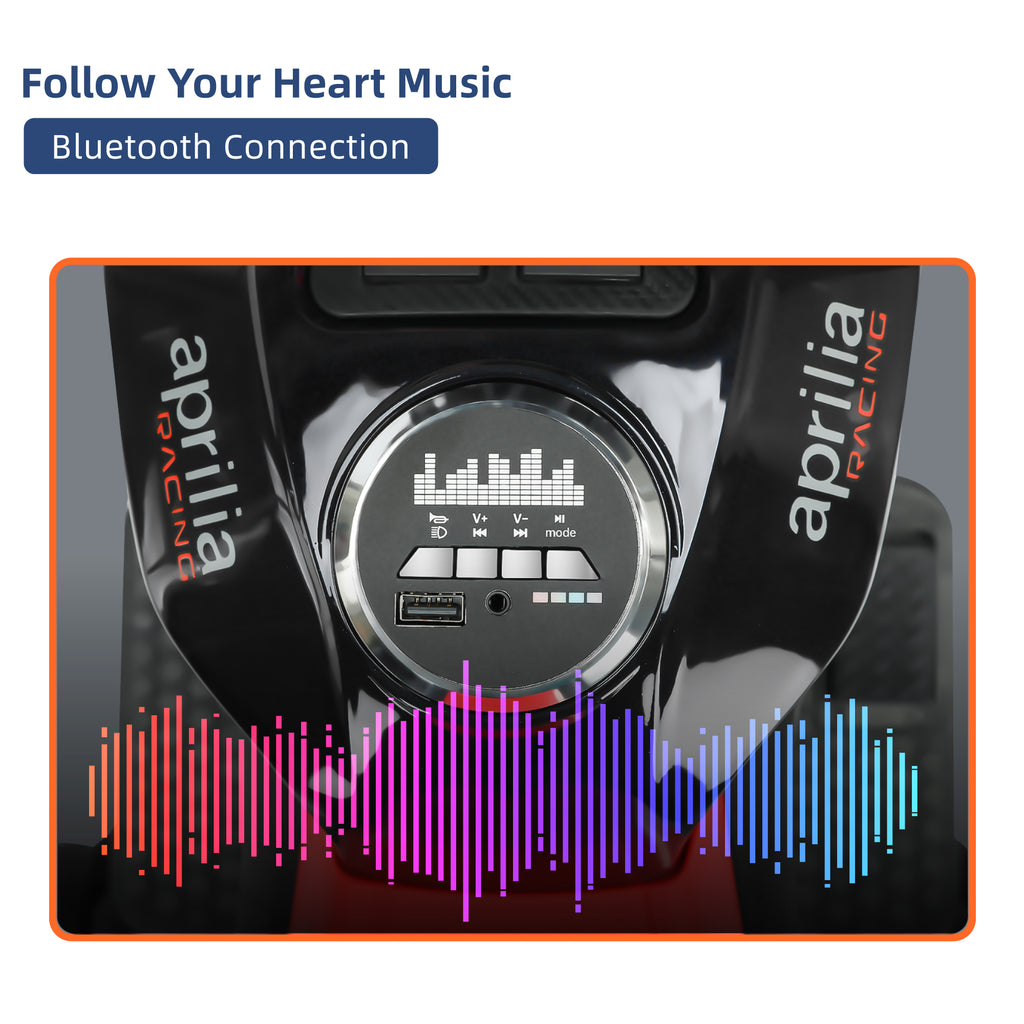 Kids Electric Motorcycle with Long Battery Life, Aprilia Licensed Motorcycle with EVA & Training Wheels, Large Seat 3-5 Years (12V)