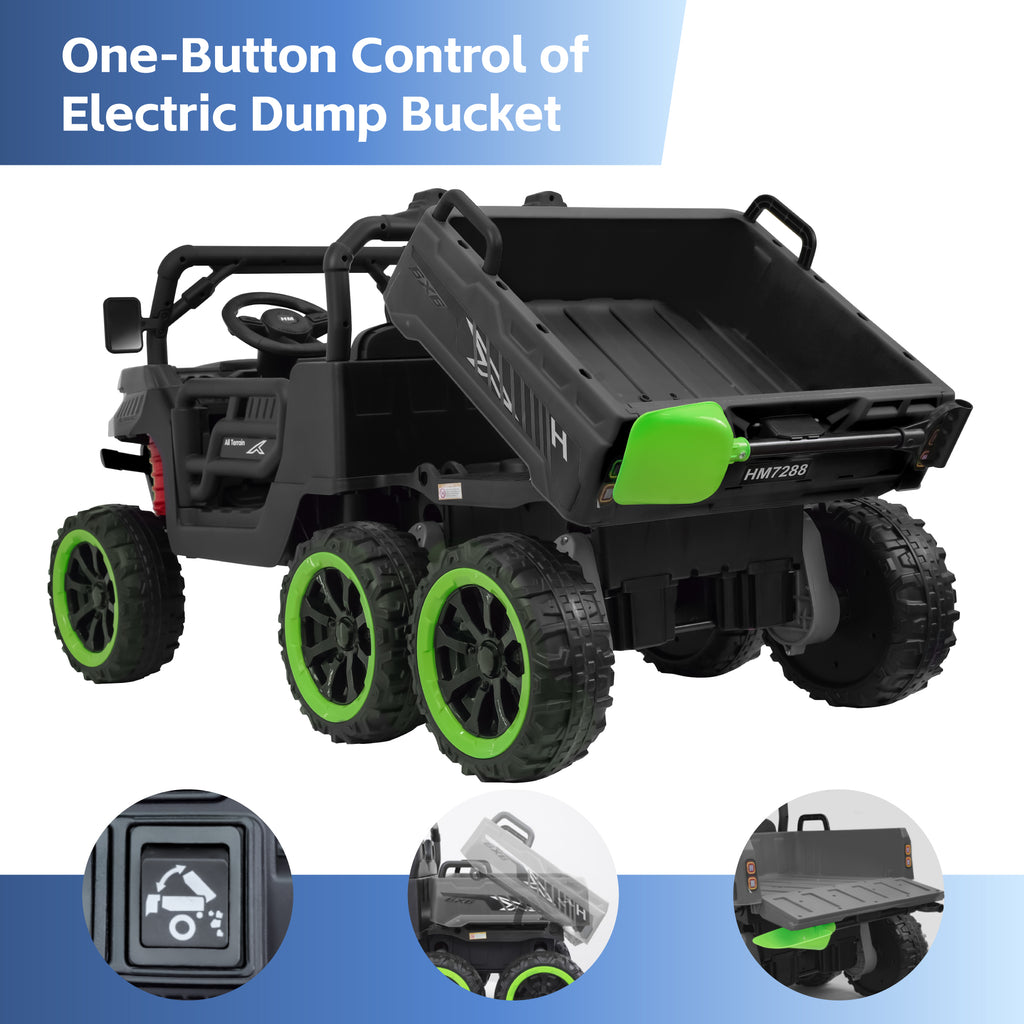 24V Two-Seater Ride On Dump Truck,Ride on Car Truck, UTV W/,Ride on Toys W/ Dump Bed/Shovel, LED Light, Music, Remote Control,6 Wheels 4WD Ride On Toys for Boys Girls (Ages 3+)