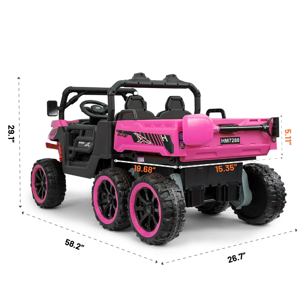 BKIRNP 24V 2 Seater Kids Ride on Car Truck,Ride on UTV W/,24 Volt Ride on Toys W/ Dump Bed/Shovel, LED Light, Music, Remote Control,6 Wheels Ride On Toys for Boys Girls