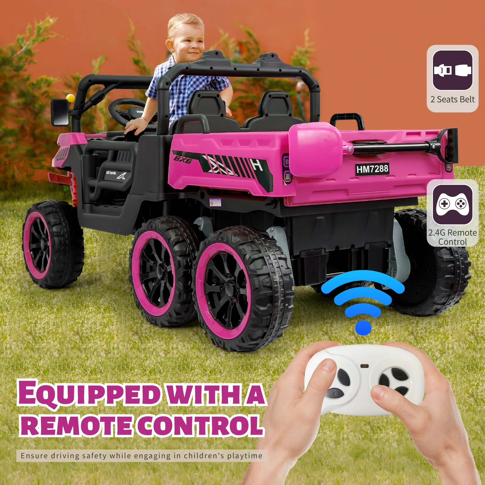 BKIRNP 24V 2 Seater Kids Ride on Car Truck,Ride on UTV W/,24 Volt Ride on Toys W/ Dump Bed/Shovel, LED Light, Music, Remote Control,6 Wheels Ride On Toys for Boys Girls