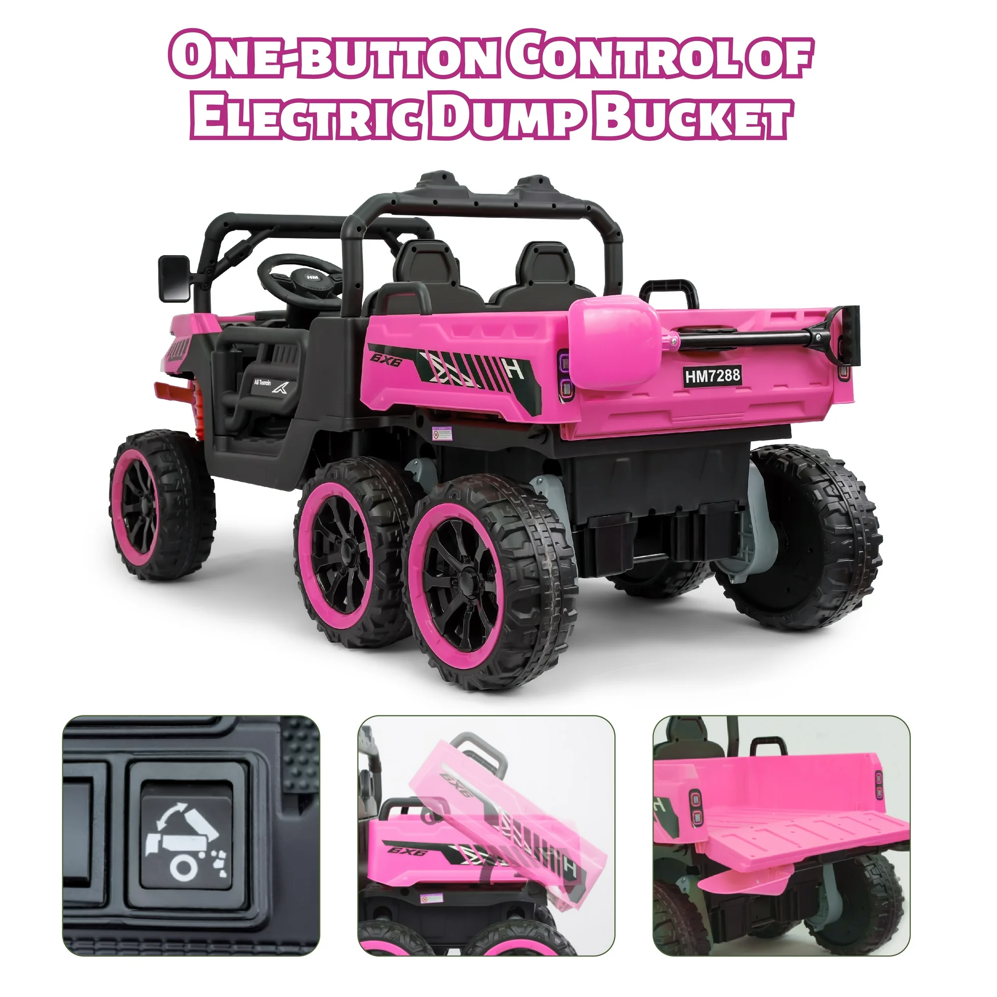 BKIRNP 24V 2 Seater Kids Ride on Car Truck,Ride on UTV W/,24 Volt Ride on Toys W/ Dump Bed/Shovel, LED Light, Music, Remote Control,6 Wheels Ride On Toys for Boys Girls