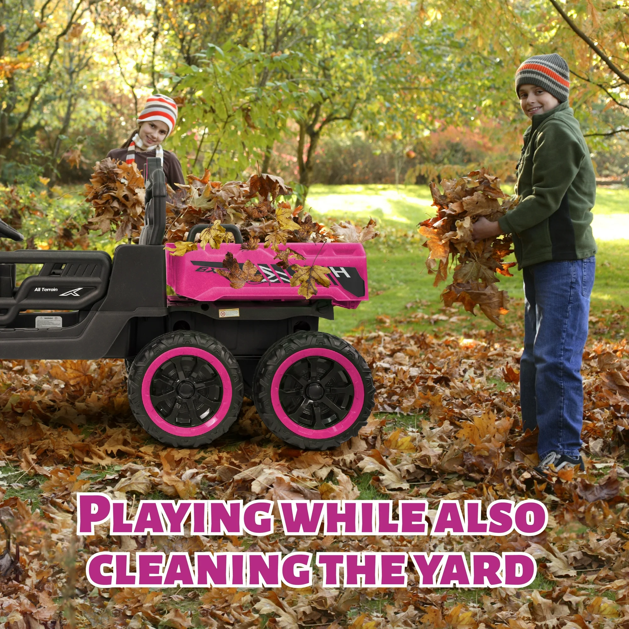 BKIRNP 24V 2 Seater Kids Ride on Car Truck,Ride on UTV W/,24 Volt Ride on Toys W/ Dump Bed/Shovel, LED Light, Music, Remote Control,6 Wheels Ride On Toys for Boys Girls