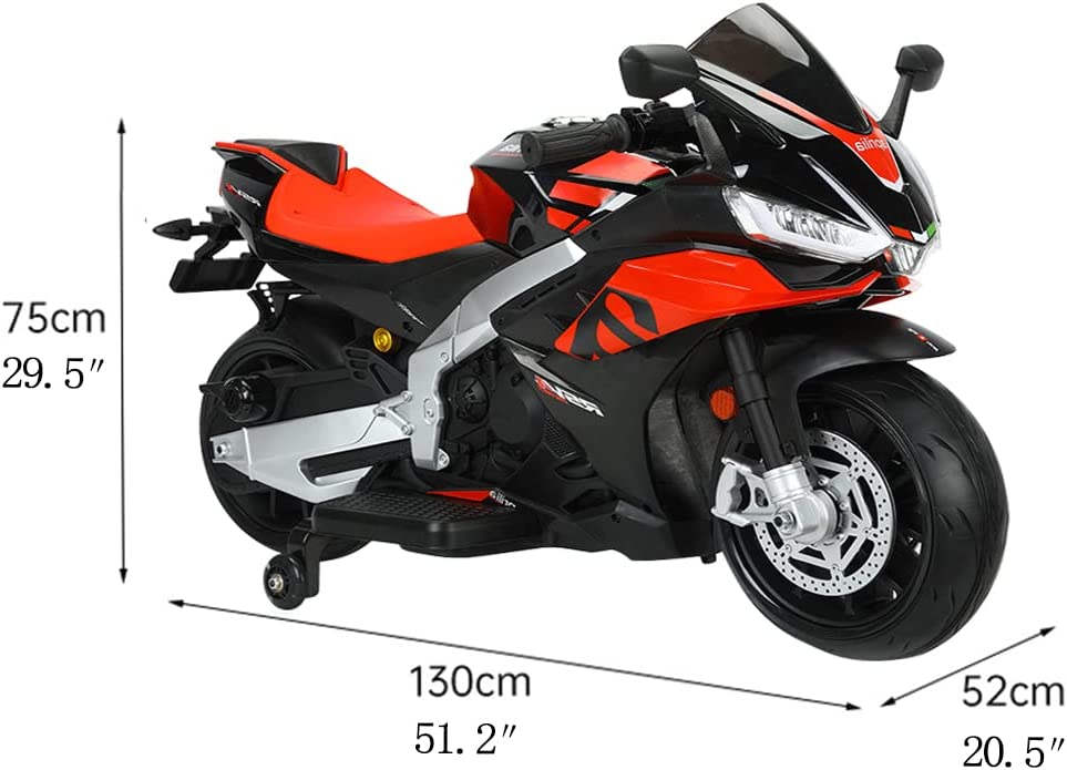 BKIRNP 24V Kids Motorcycle Electric Motorbike Aprilia Licensed Ride on Toy w/LED Lights Bluetooth Music Battery Powered 10MPH for Kids 3-11 Years Old