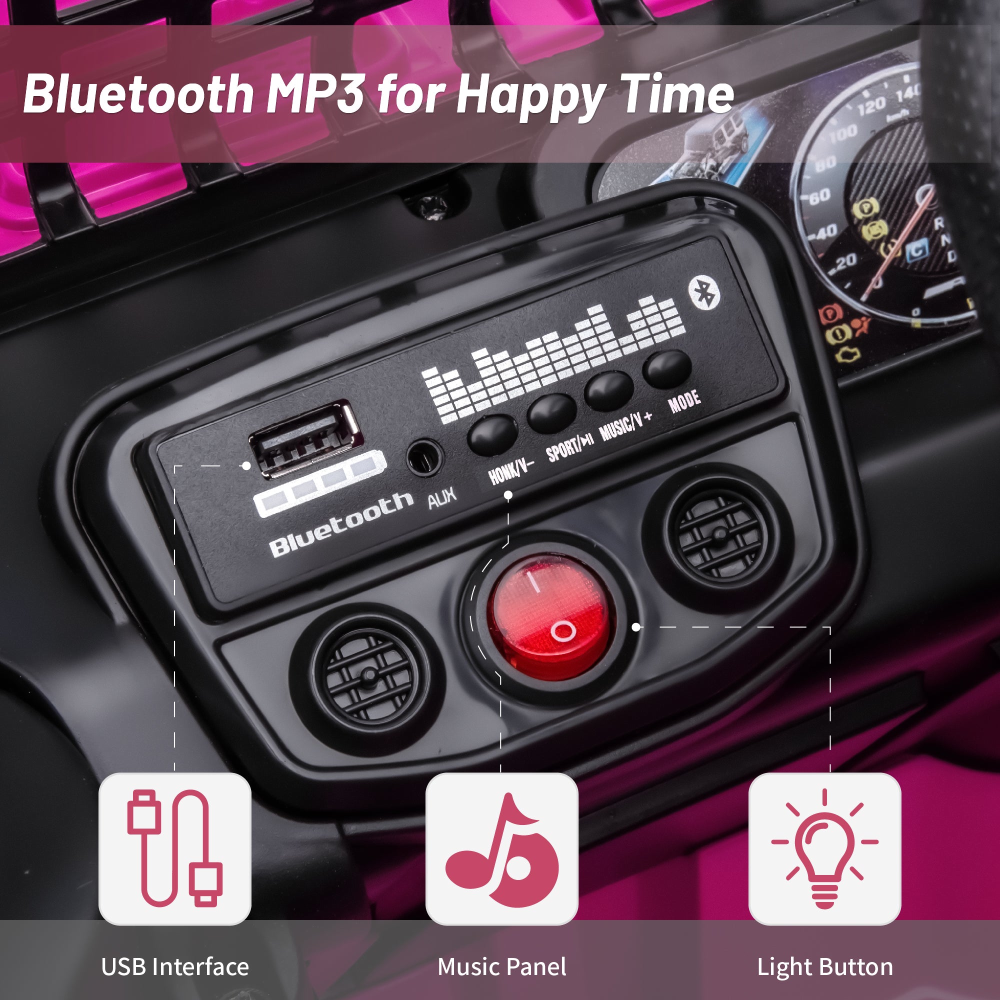 BKIRNP Kids Electric Ride On Truck 12V Power Battery Car w/ Remote Control MP3 Bluetooth Music