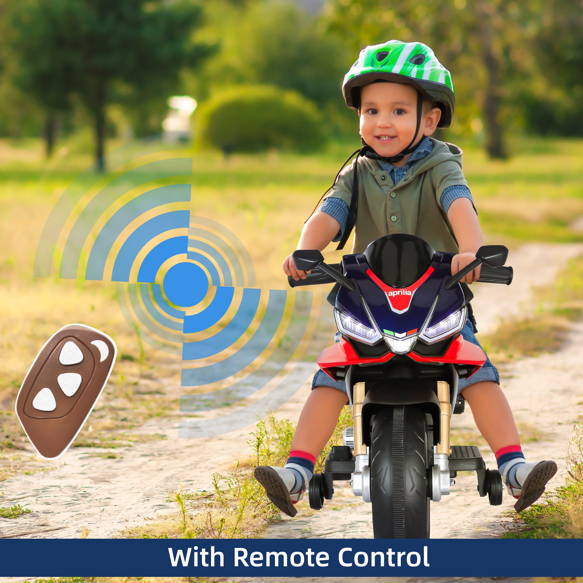 Kids Electric Motorcycle with Long Battery Life, Aprilia Licensed Motorcycle with EVA & Training Wheels, Large Seat 3-5 Years (12V)