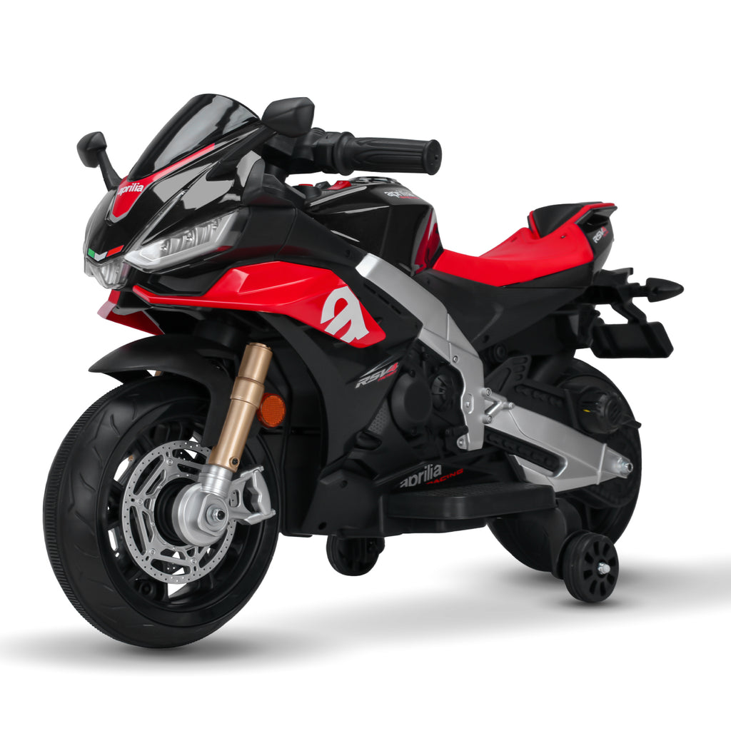 Kids Electric Motorcycle with Long Battery Life, Aprilia Licensed Motorcycle with EVA & Training Wheels, Large Seat 3-5 Years (12V)