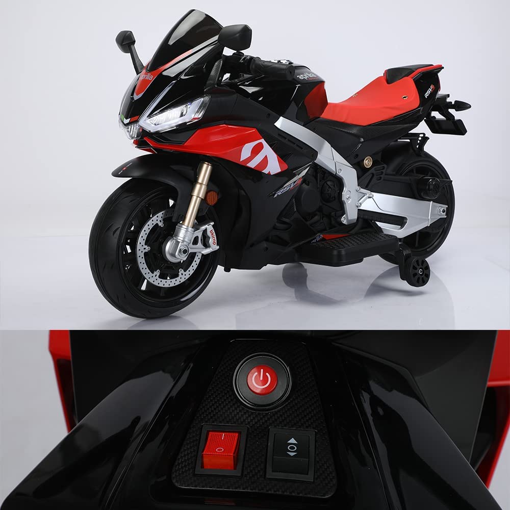 BKIRNP 24V Kids Motorcycle Electric Motorbike Aprilia Licensed Ride on Toy w/LED Lights Bluetooth Music Battery Powered 10MPH for Kids 3-11 Years Old