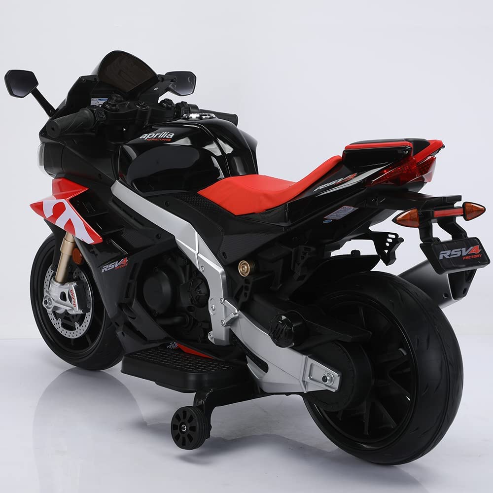 BKIRNP 24V Kids Motorcycle Electric Motorbike Aprilia Licensed Ride on Toy w/LED Lights Bluetooth Music Battery Powered 10MPH for Kids 3-11 Years Old